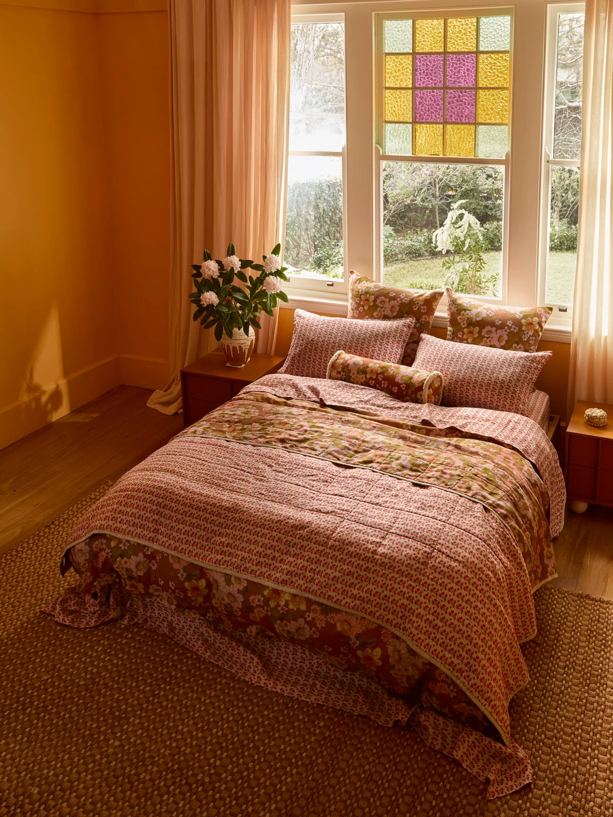 Bonnie and Neil Buttercup RUST reversible linen throw