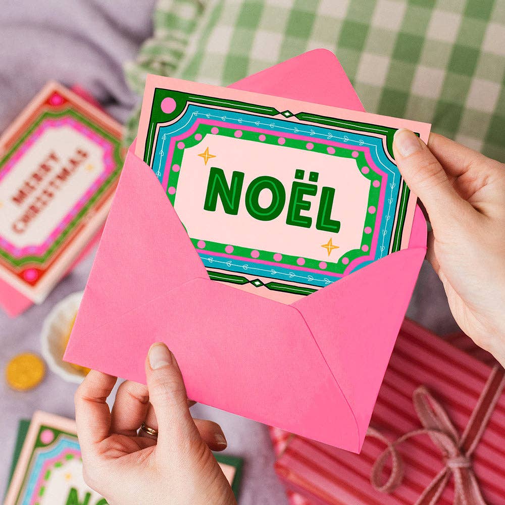 "Noel" Christmas Card | Colourful Vintage Retro Frame