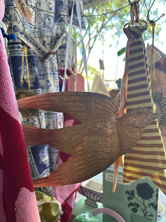 Large Brass Milagro Swallow