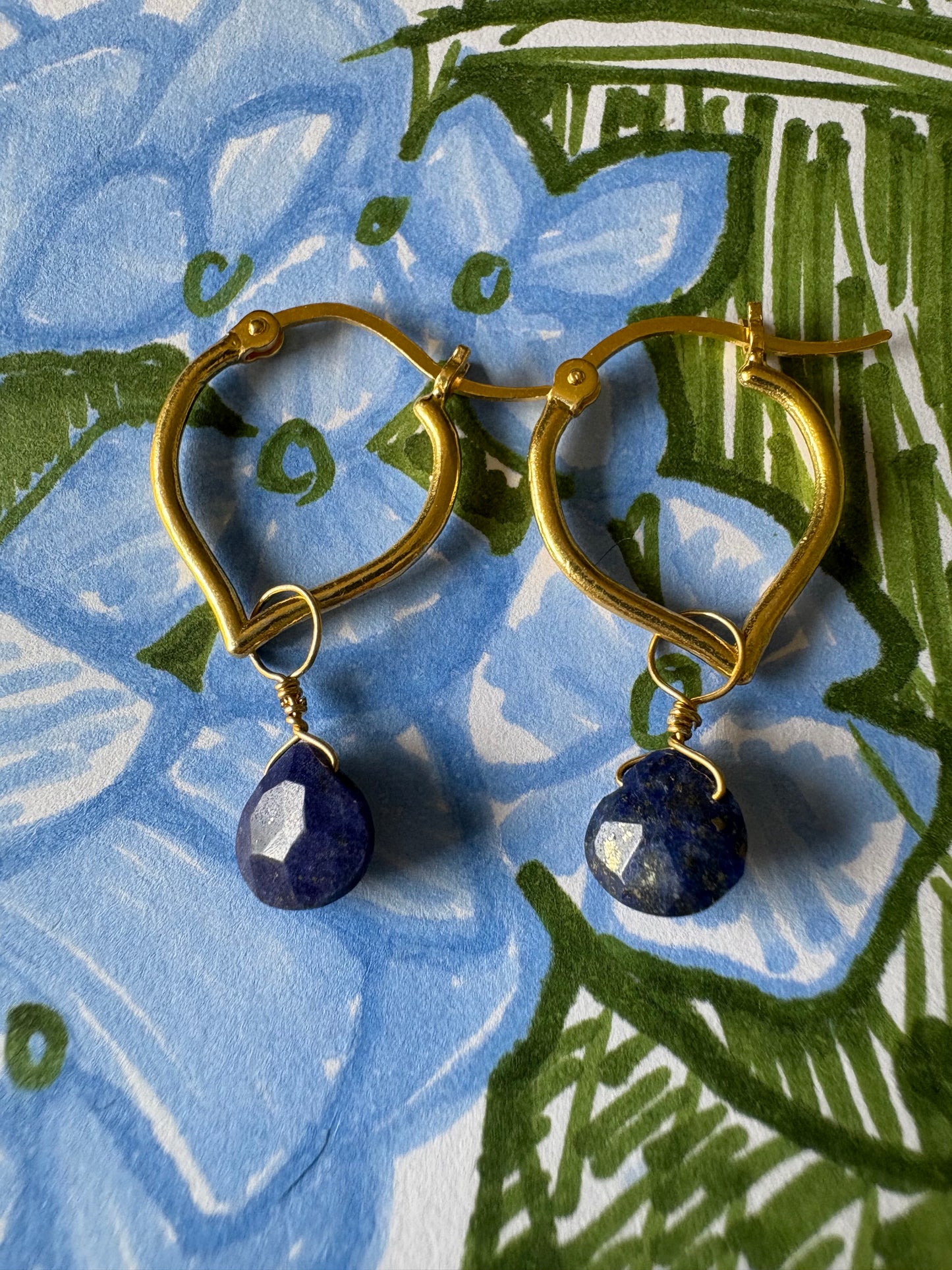 Hammam Huggie Earrings with Lapis Lazuli Stone
