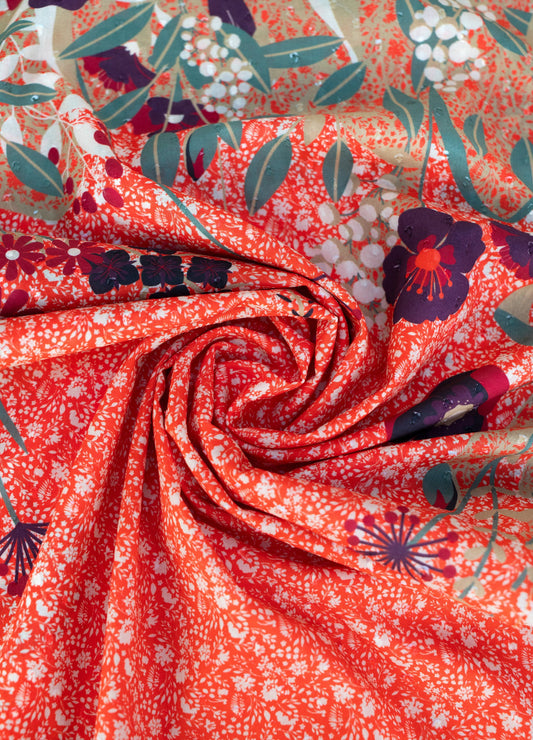 POWDER Cotton Poplin Scarf - Floral Hedgerow Tangerine