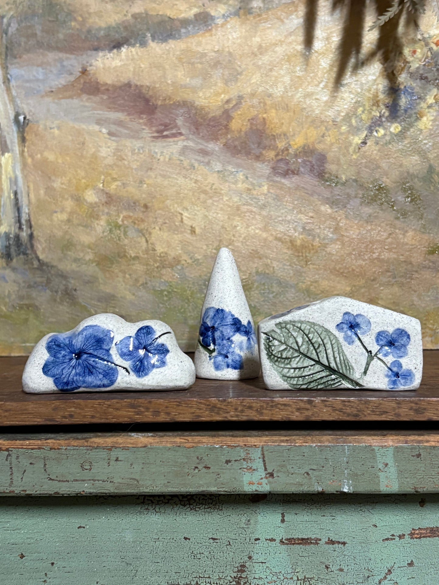 Handmade Ceramic Hydrangea Village - set of 3