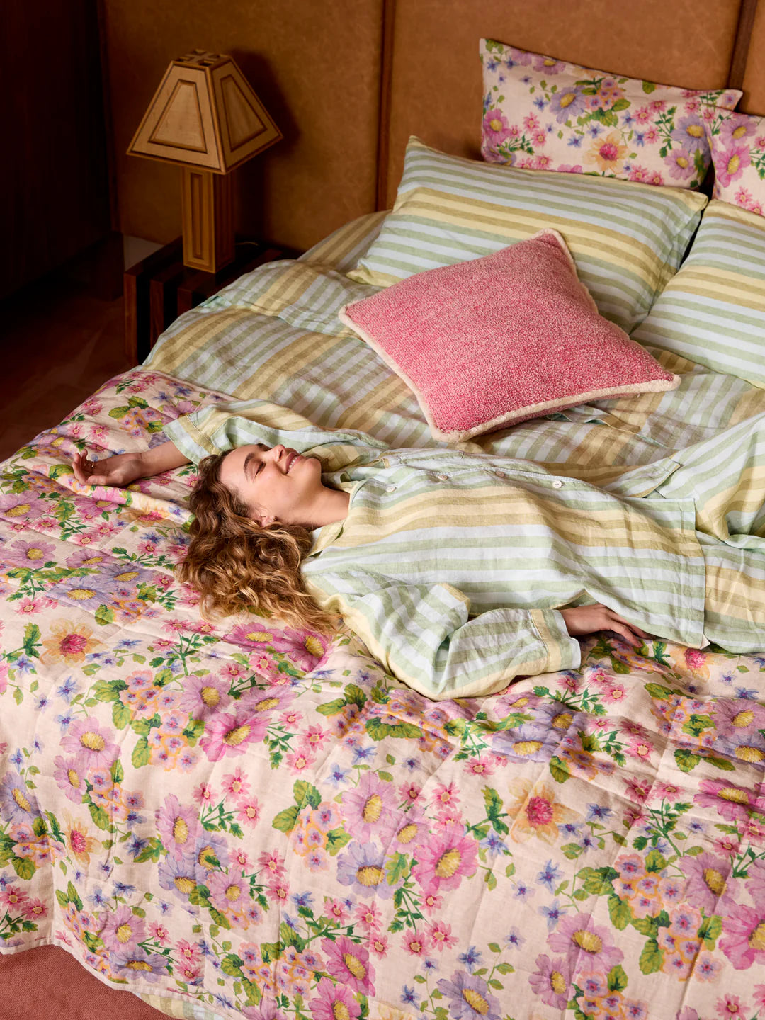 Bonnie and Neil Buttercup Olive Quilted Linen Throw