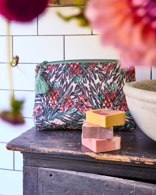 Kip and Co x Margaret Preston Protea Party Quilted Toiletry Purse