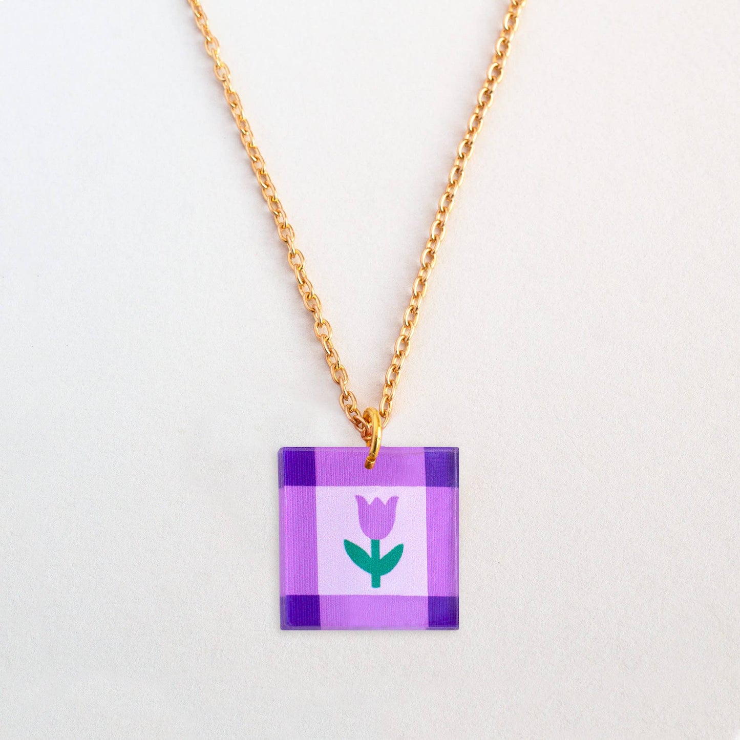 Necklace | Purple Folk Floral Charm | Gold Plated Pendant