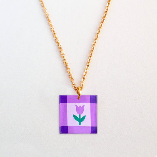 Necklace | Purple Folk Floral Charm | Gold Plated Pendant