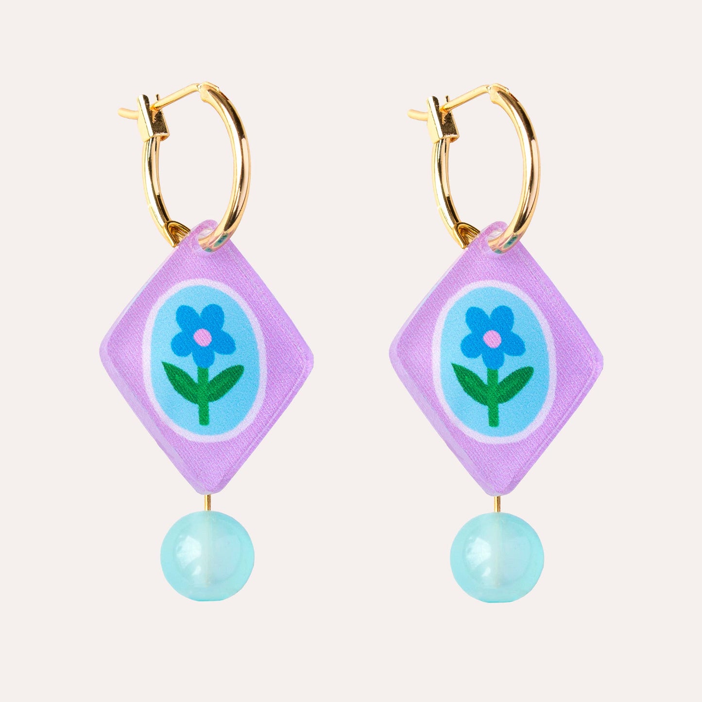 Hoop Earrings | Lilac Floral Charm | Jewellery Gift for Her