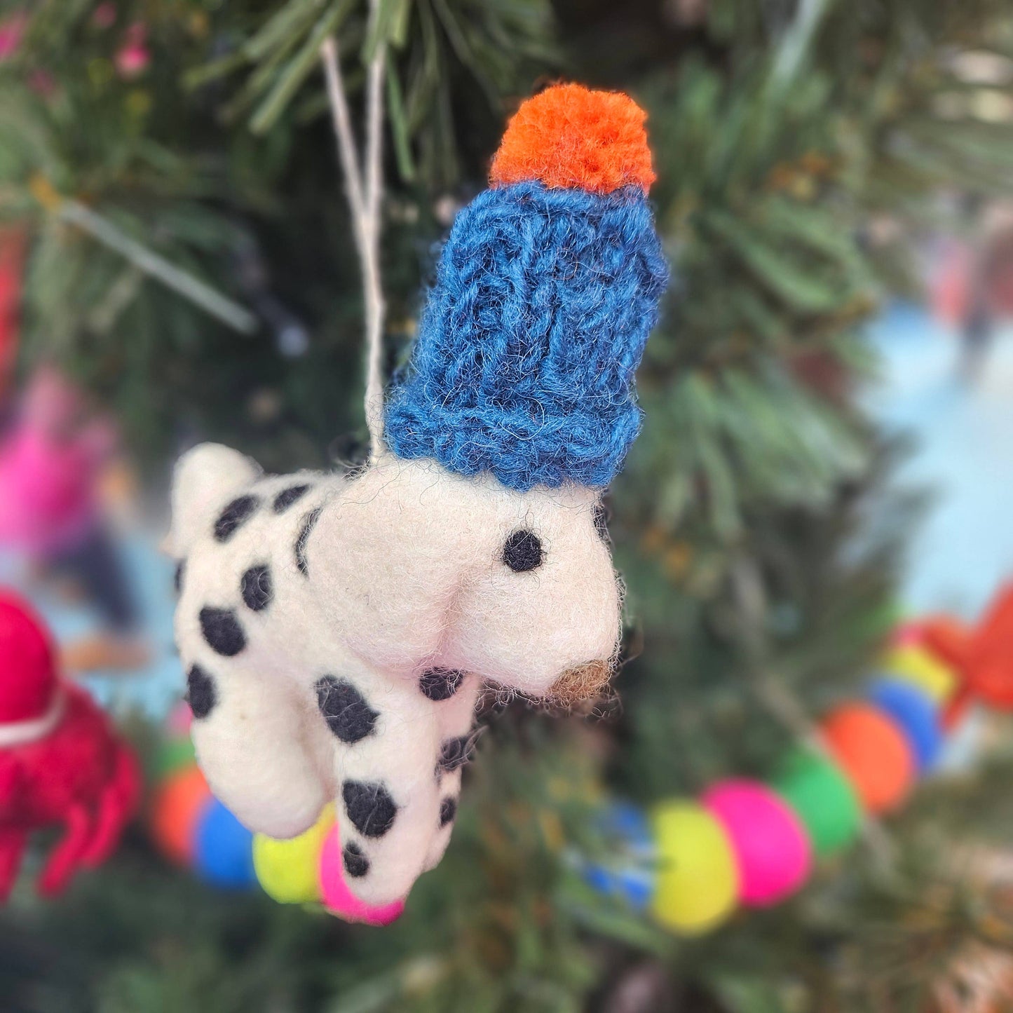 Handmade Needle Felt Dotty the Dog Hanging Decoration