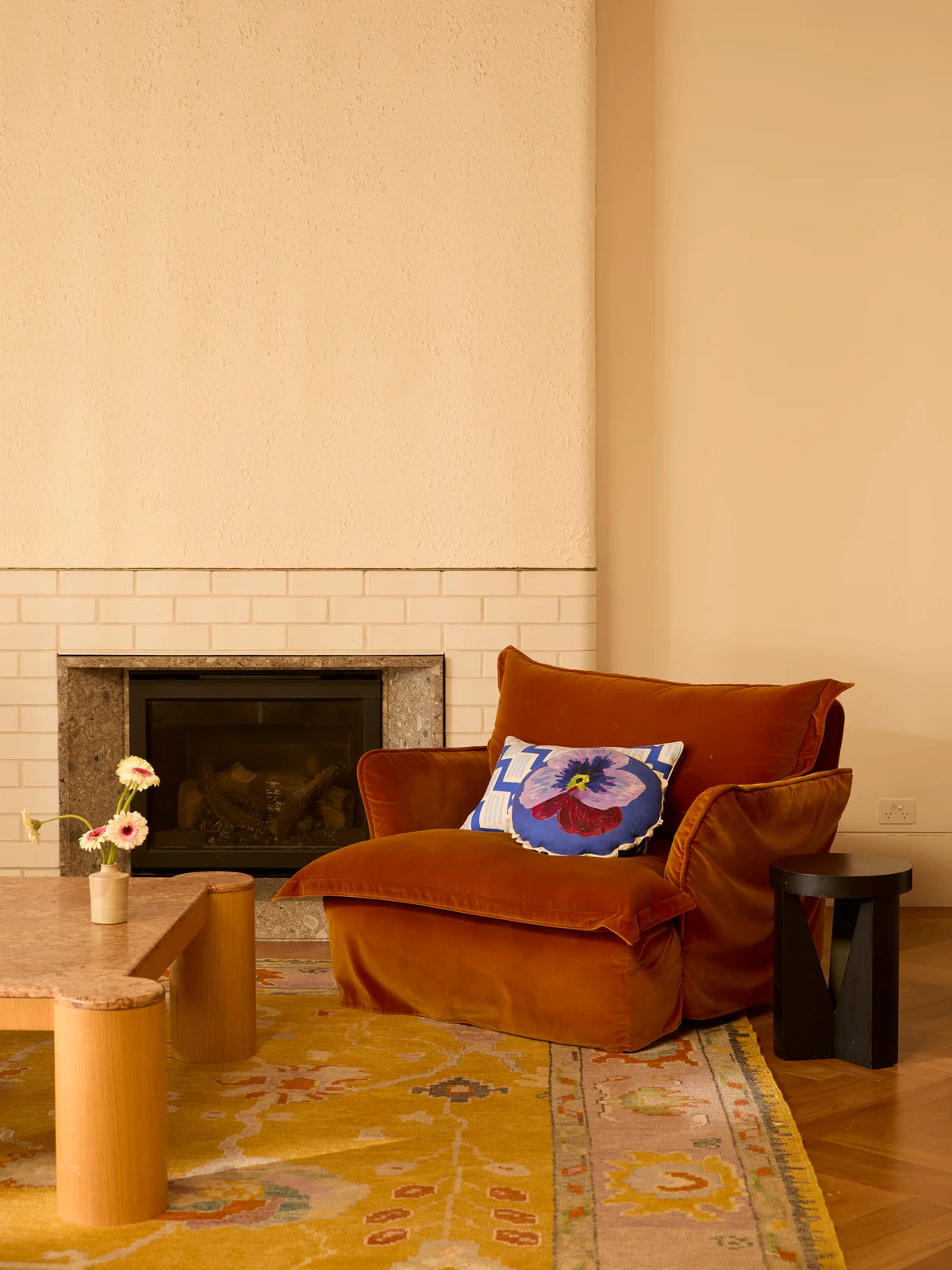 Bonnie and Neil Cushion - Pansy Klein Blue
