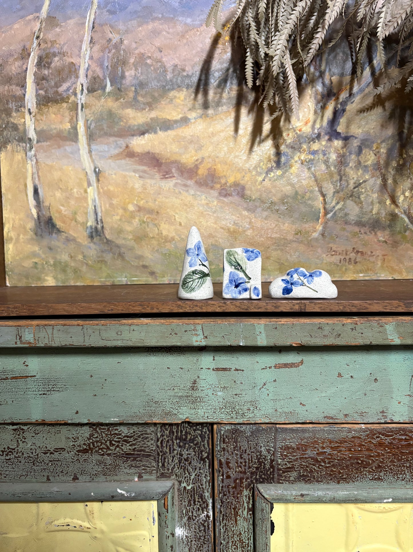 Handmade Ceramic Hydrangea Village - set of 3