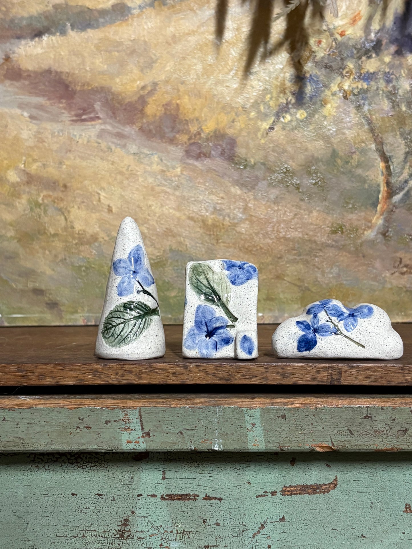 Handmade Ceramic Hydrangea Village - set of 3