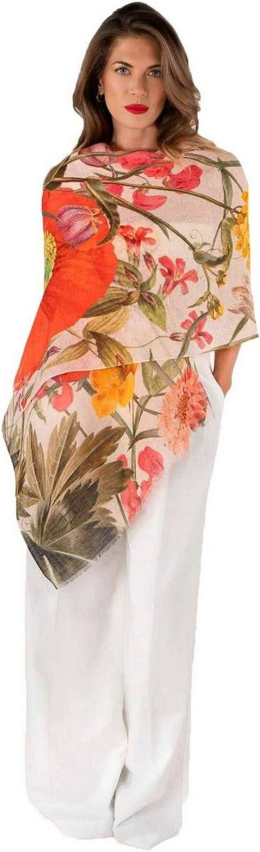 POWDER Fine Flowers Cream Linen/Cotton Scarf