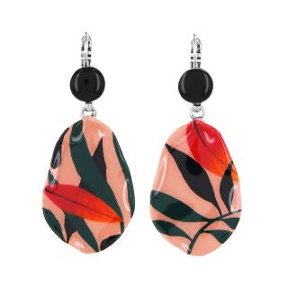 Taratata Jewellery - Amazone Large Leaf with Black Lever Back Earrings