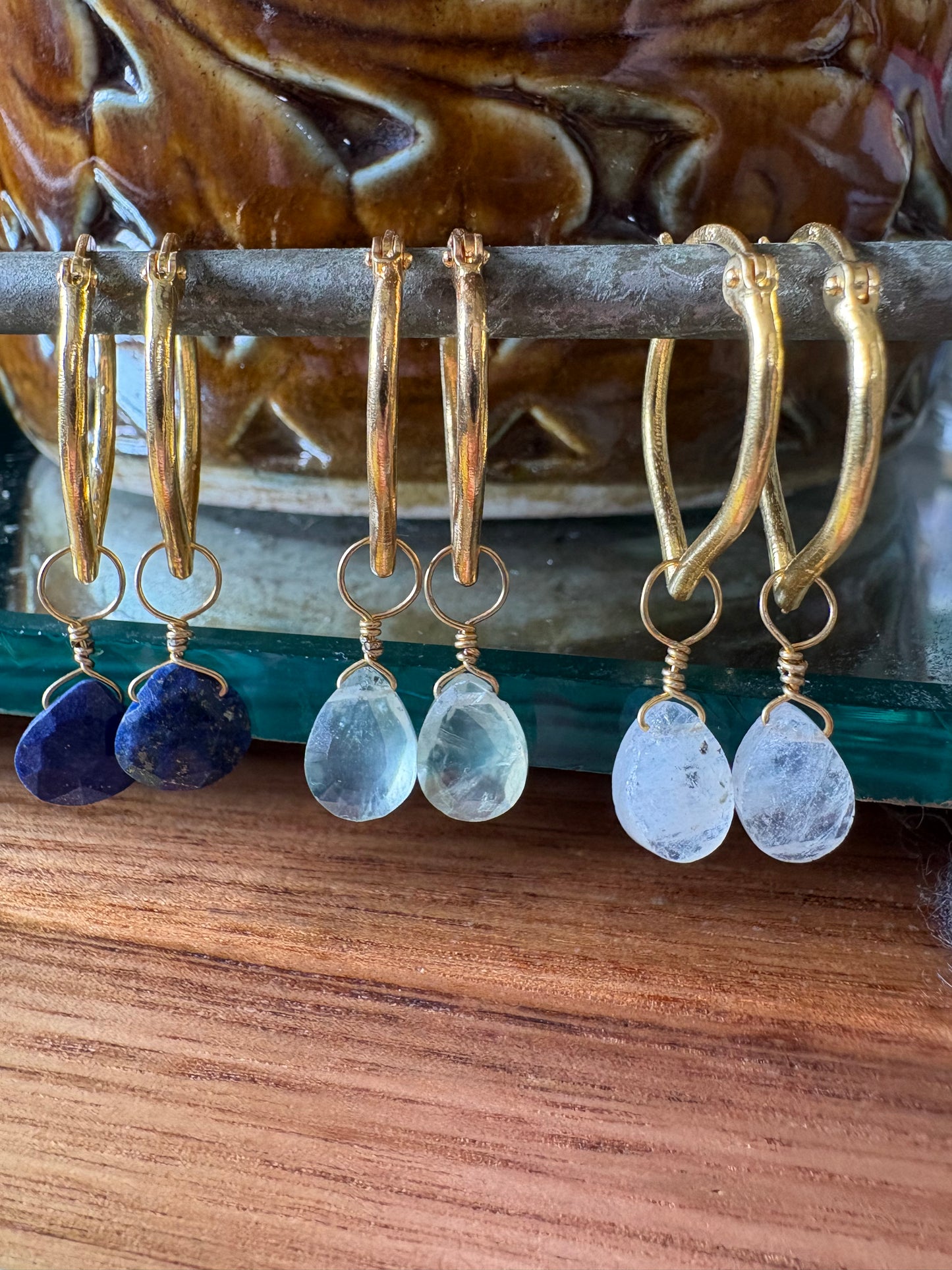 Hammam Huggie Earrings with Rainbow Moonstone