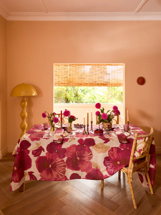 Wild Pansy Pink Linen Tablecloth