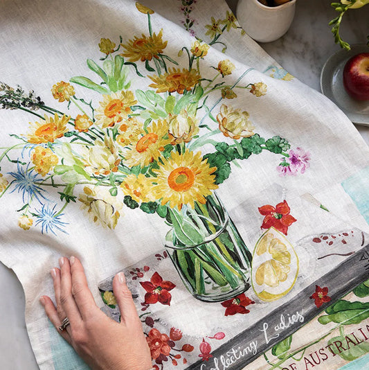 Bespoke Linen Tea Towel - Native Wildflowers