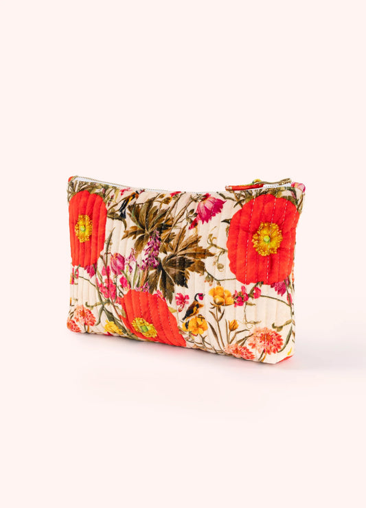 POWDER Quilted Cotton Velvet Pouch Spring Fine Flowers Cream