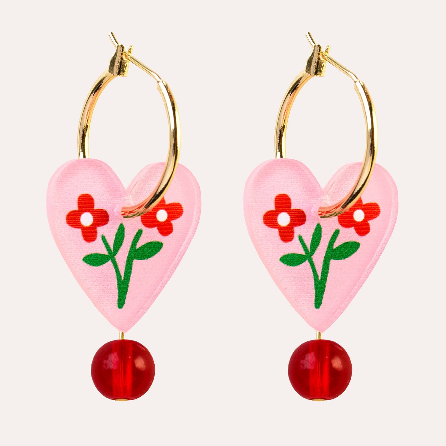 Heart Charm Hoop Earrings | Pink Floral | Jewellery Gift Her