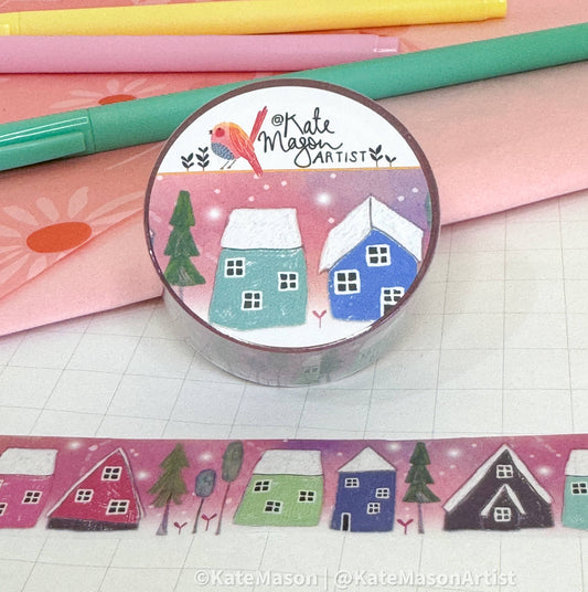 Pink Snowy Village WASHI TAPE 