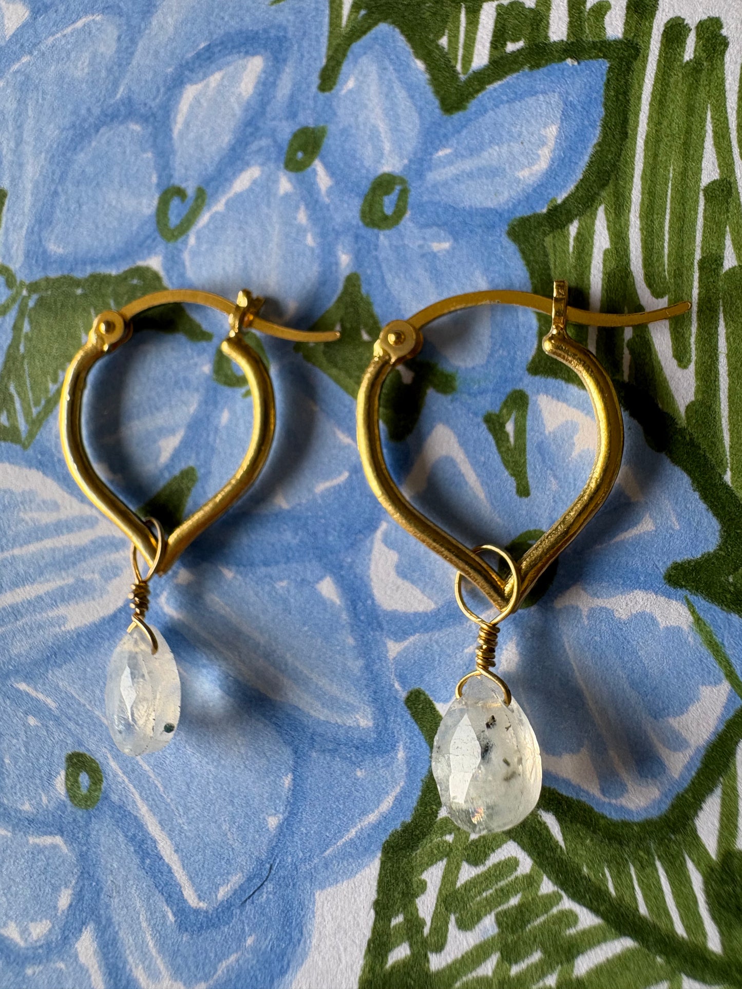 Hammam Huggie Earrings with Rainbow Moonstone
