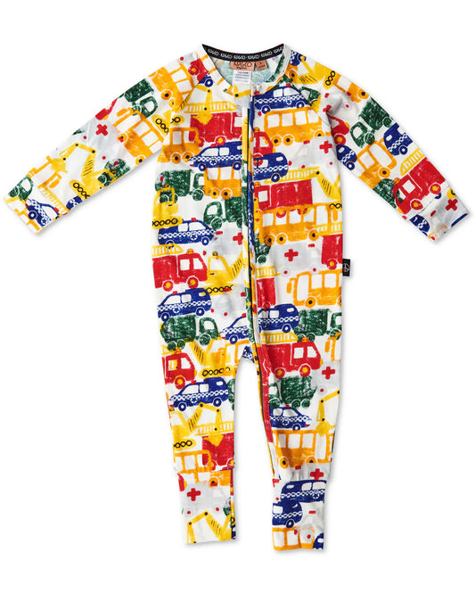 Kip and Co Organic Long Sleeve Zip Romper - Big Wheels