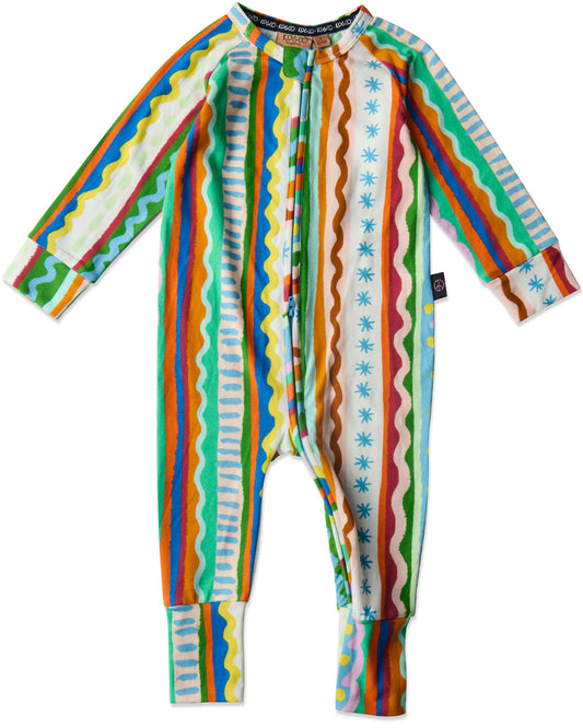 Kip and Co Organic Long Sleeve Zip Romper - Beach Patterns