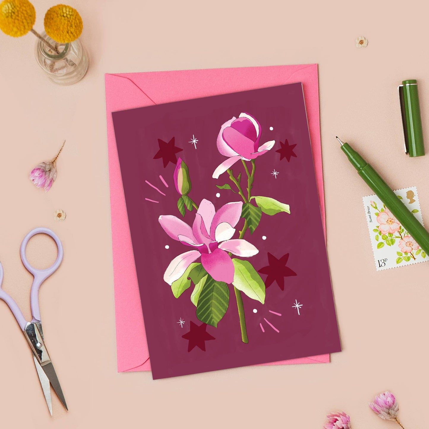 Magnolia Flower + Sparkle Card | Just Because, Any Occasion