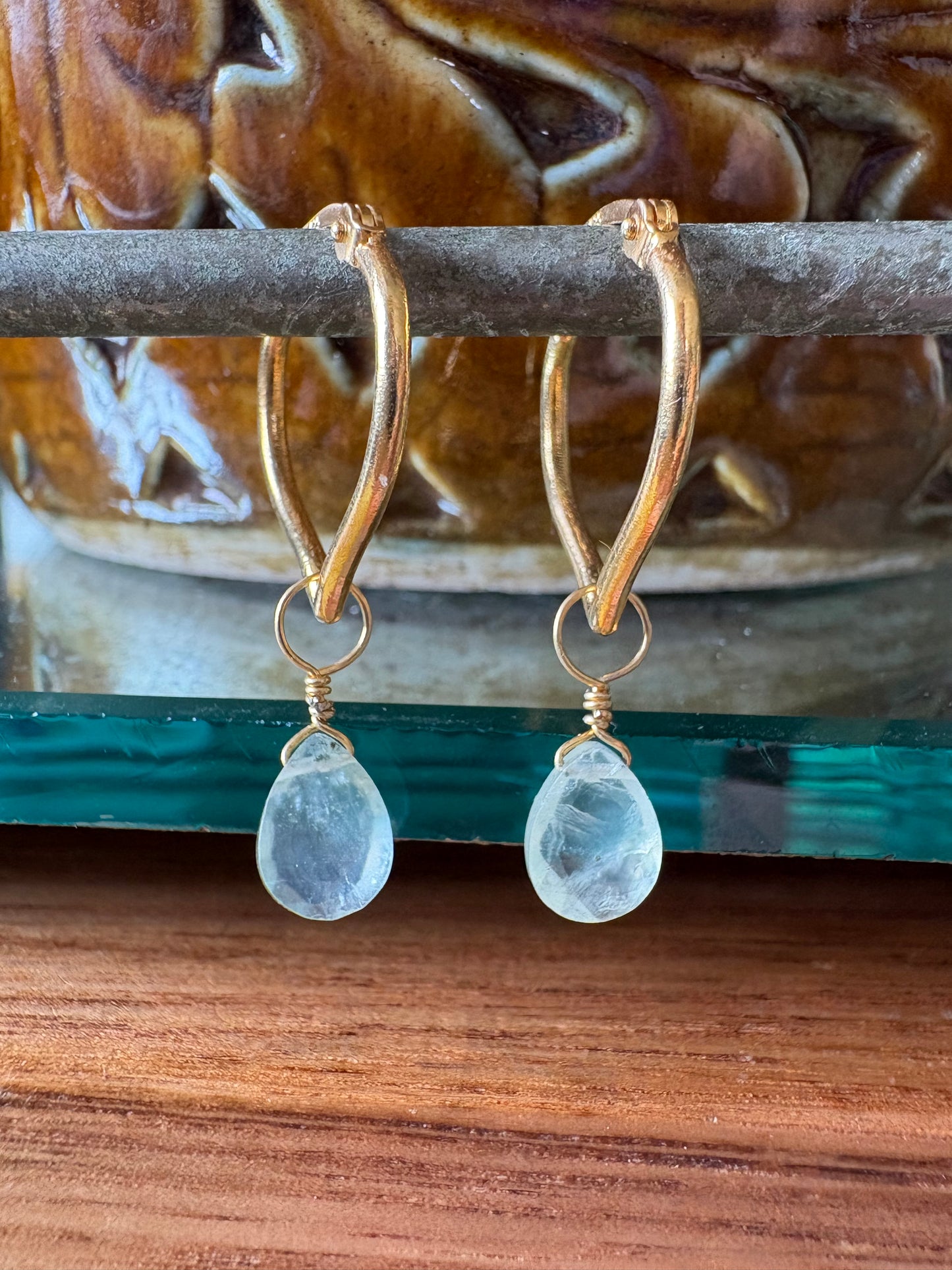 Hammam Huggie Earrings with Aquamarine Stone