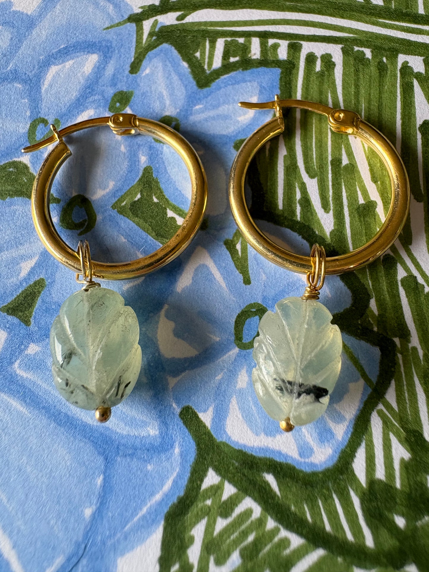 Adelphi Huggie Earrings with Carved Green Strawberry Quartz