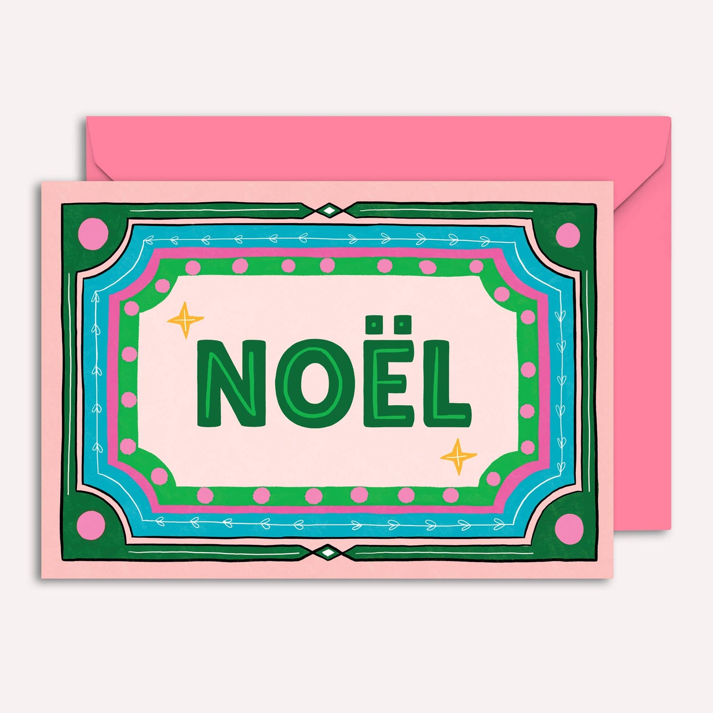 "Noel" Christmas Card | Colourful Vintage Retro Frame
