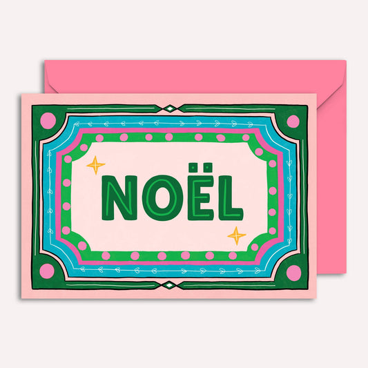 "Noel" Christmas Card | Colourful Vintage Retro Frame
