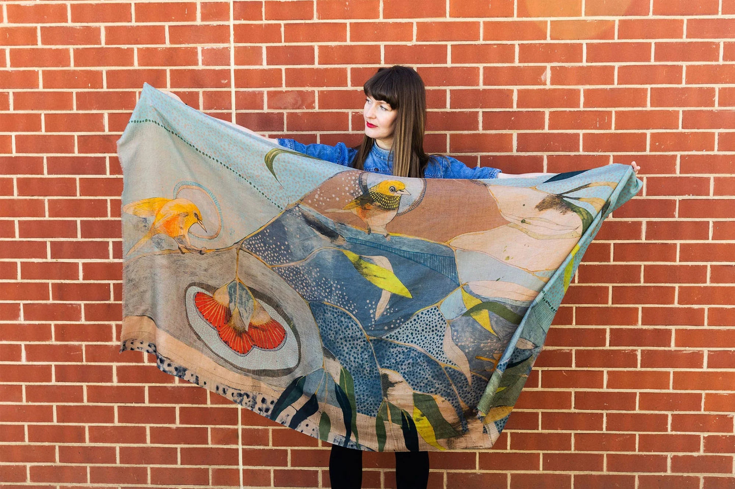 Dana Kinter Cashmere Wool Scarf - Silvereyes and Eucalyptus