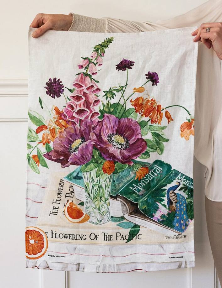 Bespoke Linen Tea Towel - Poppies and Foxglove