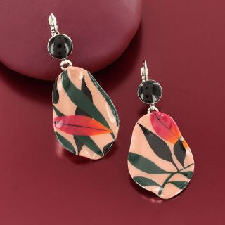 Taratata Jewellery - Amazone Large Leaf with Black Lever Back Earrings