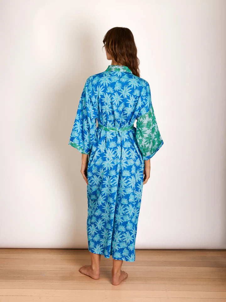 Bonnie and Neil Flannel Flower Blue Green Robe