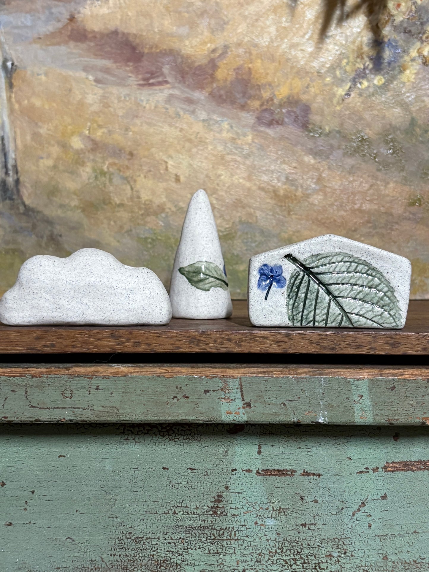 Handmade Ceramic Hydrangea Village - set of 3