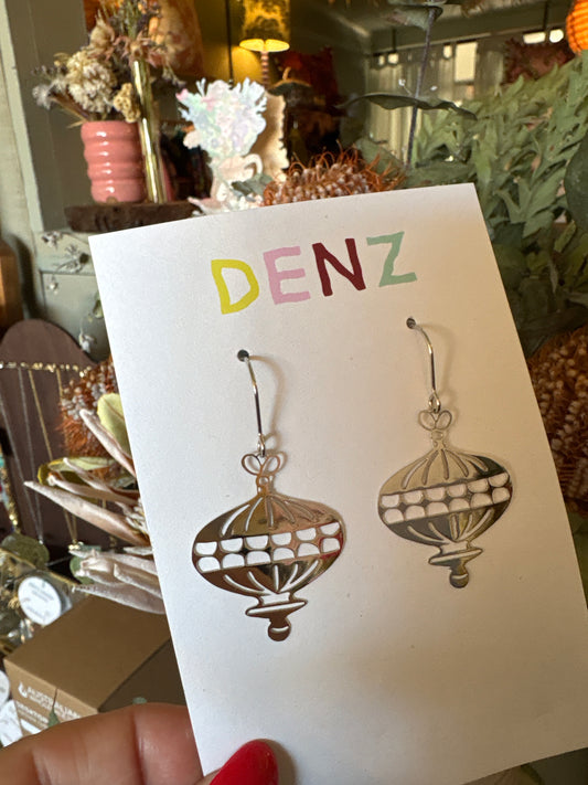 Denz earrings - Vintage Christmas Bauble - silver