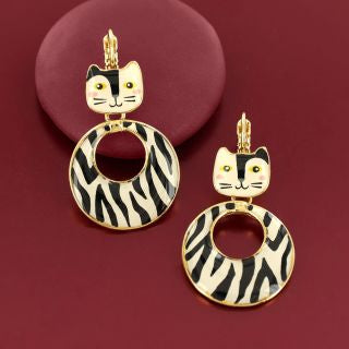 Taratata Jewellery - Alfred Cat Circle Lever Back Earrings
