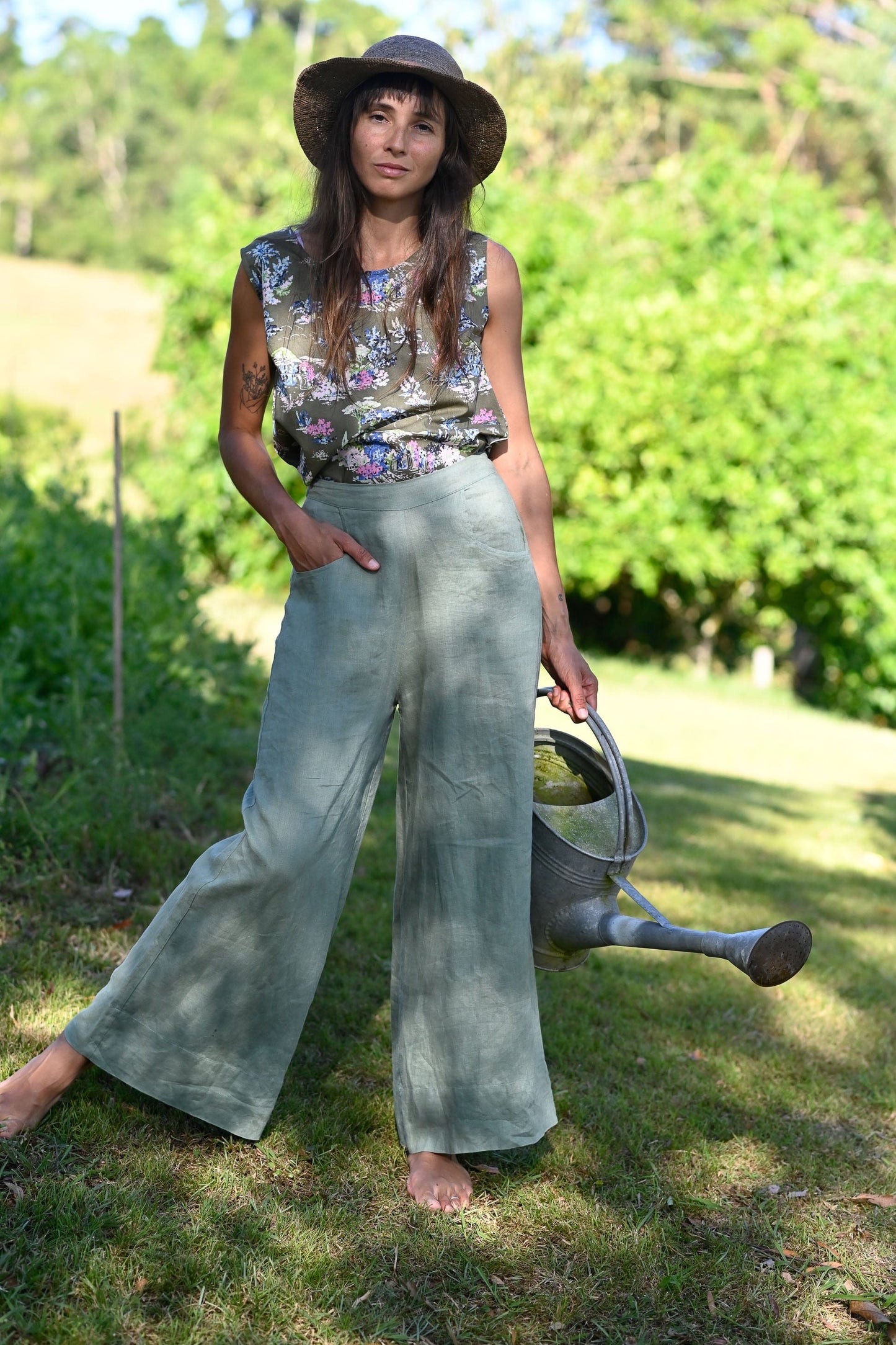 Lazybones Ollie Pant - Mineral Green Linen