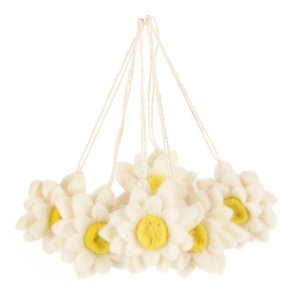 Handmade Hanging Daisies (set of 6) Felt Decorations