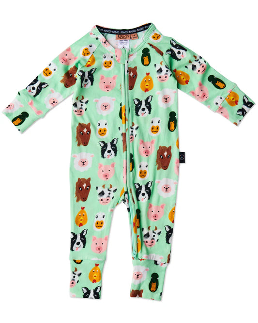 Kip and Co Organic Long Sleeve Zip Romper - Farm Friends