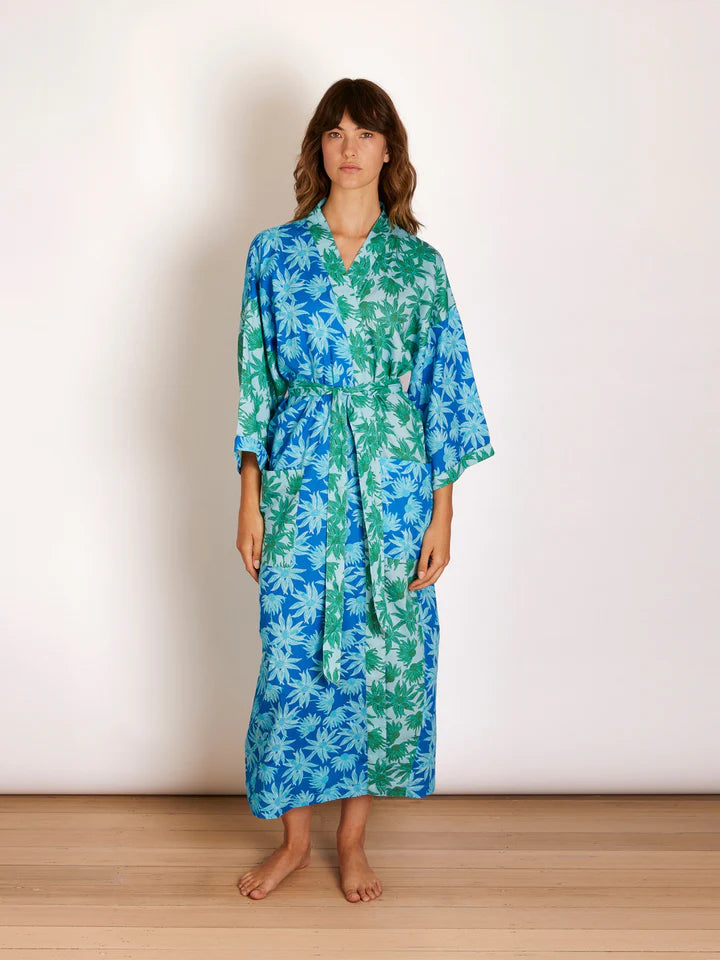 Bonnie and Neil Flannel Flower Blue Green Robe