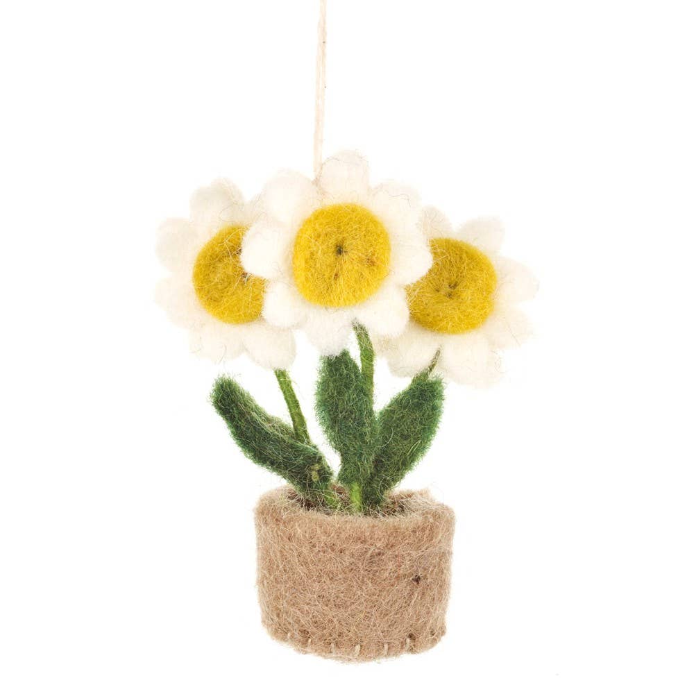 Handmade Hanging Felt Pot o' Daisies Decoration
