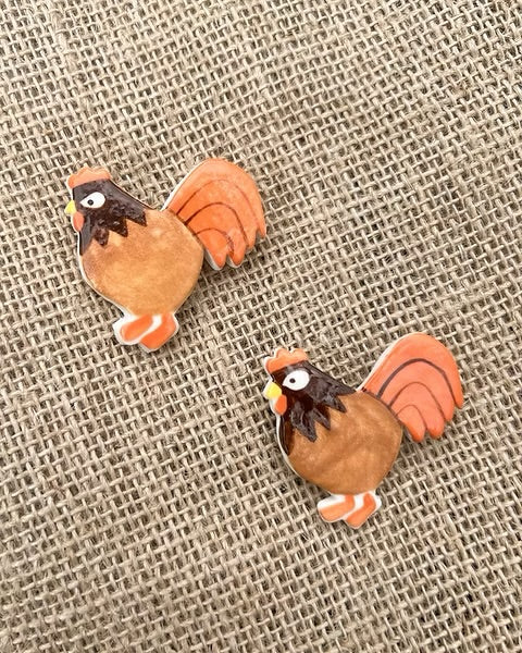 Togetherness Ceramic Brooch - rooster