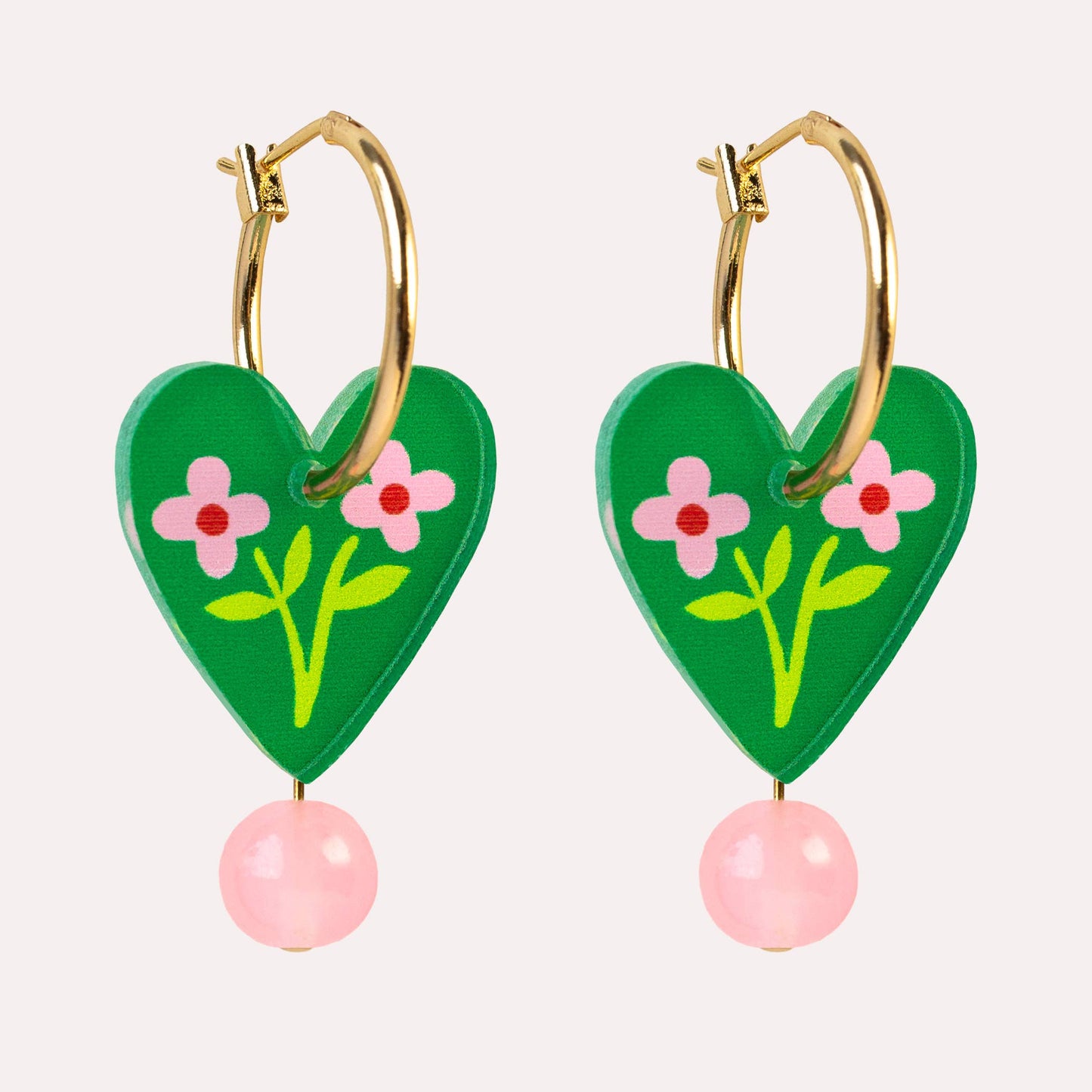 Green Floral Heart Charm Hoop Earrings | Mother's Day Gift