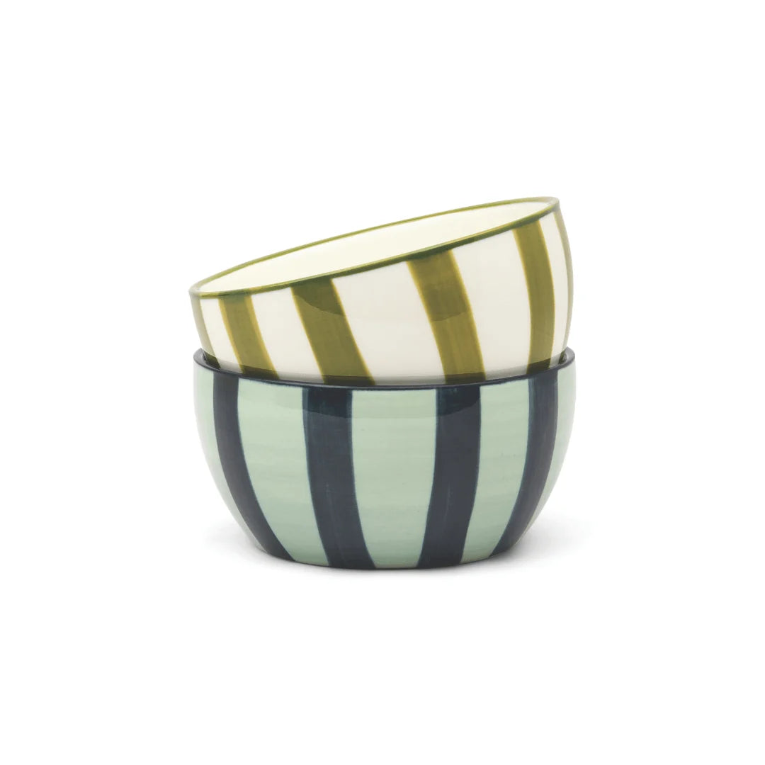 The Bella Dipping Bowl Set - Green + Blue Stripe