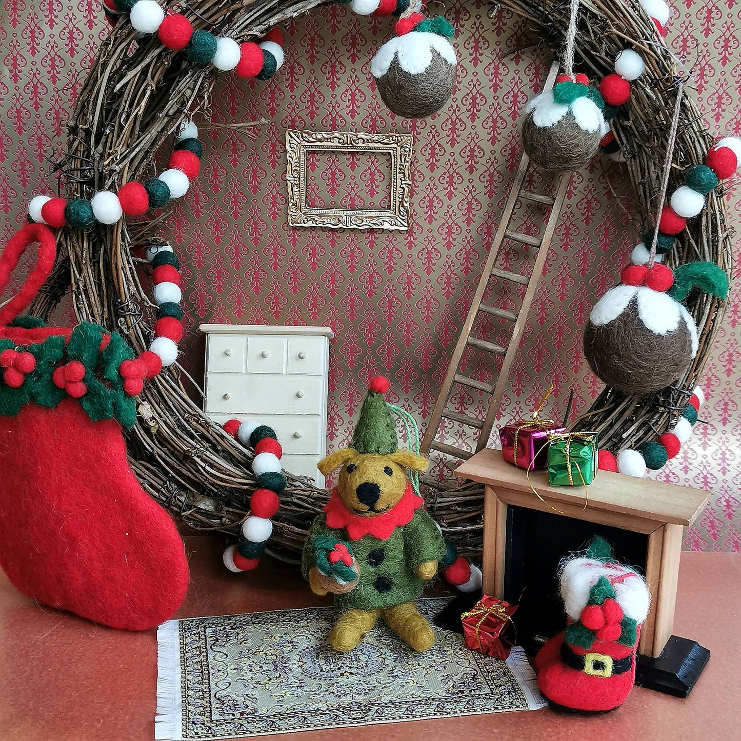 Hamdmade Felt Bernard the Dog Hanging Christmas Decoration