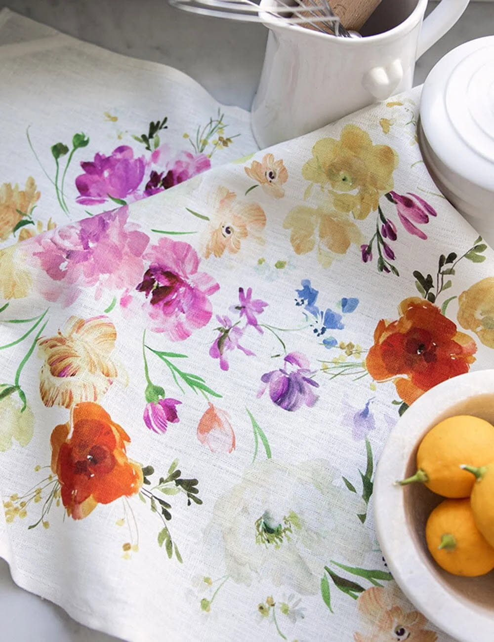 Bespoke Linen Tea Towel - Ranunculus