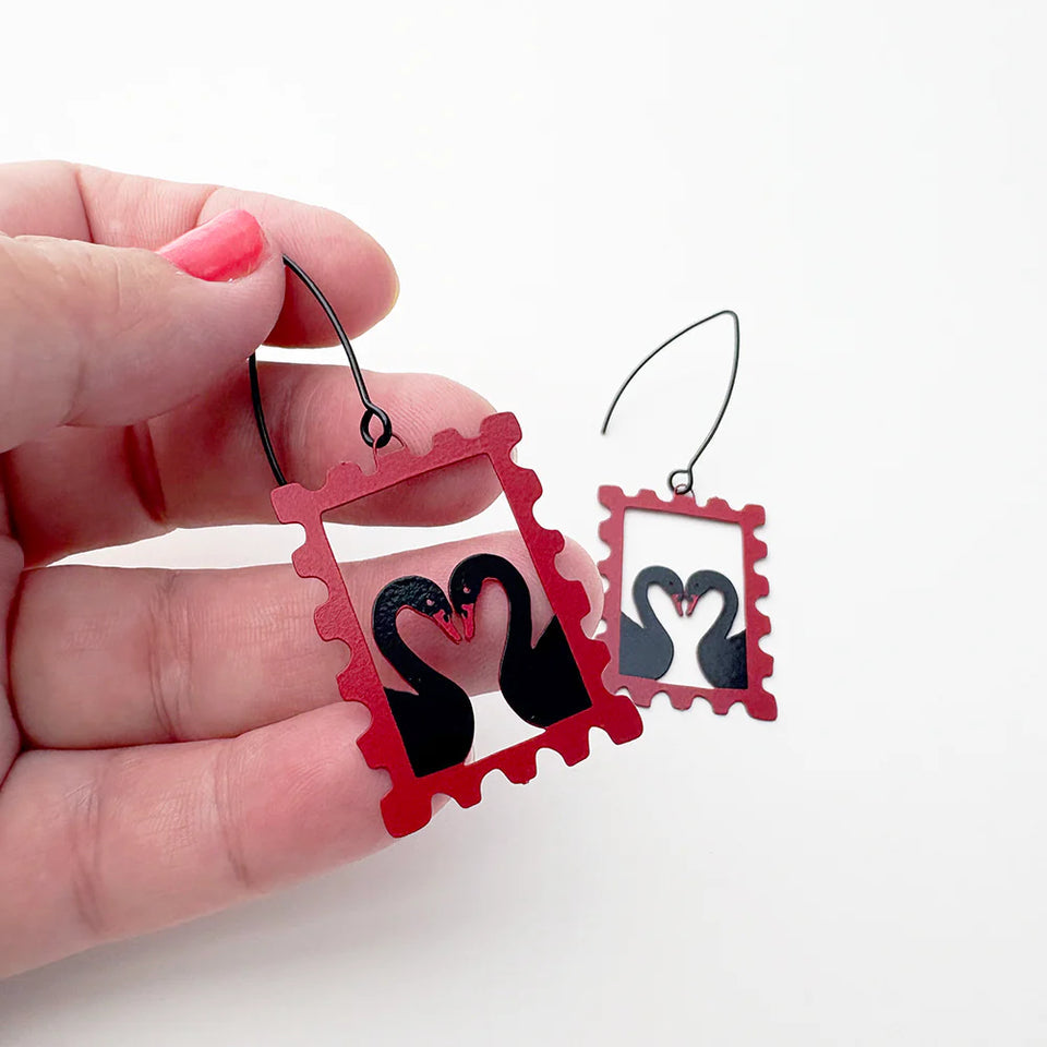 Denz earrings - Midi Stamp Earrings - Black Swans