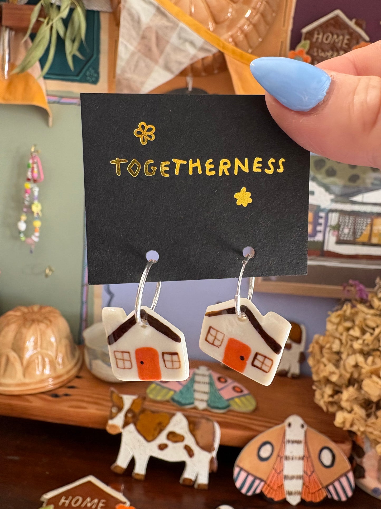 Togetherness Ceramic Mini Hoops - House